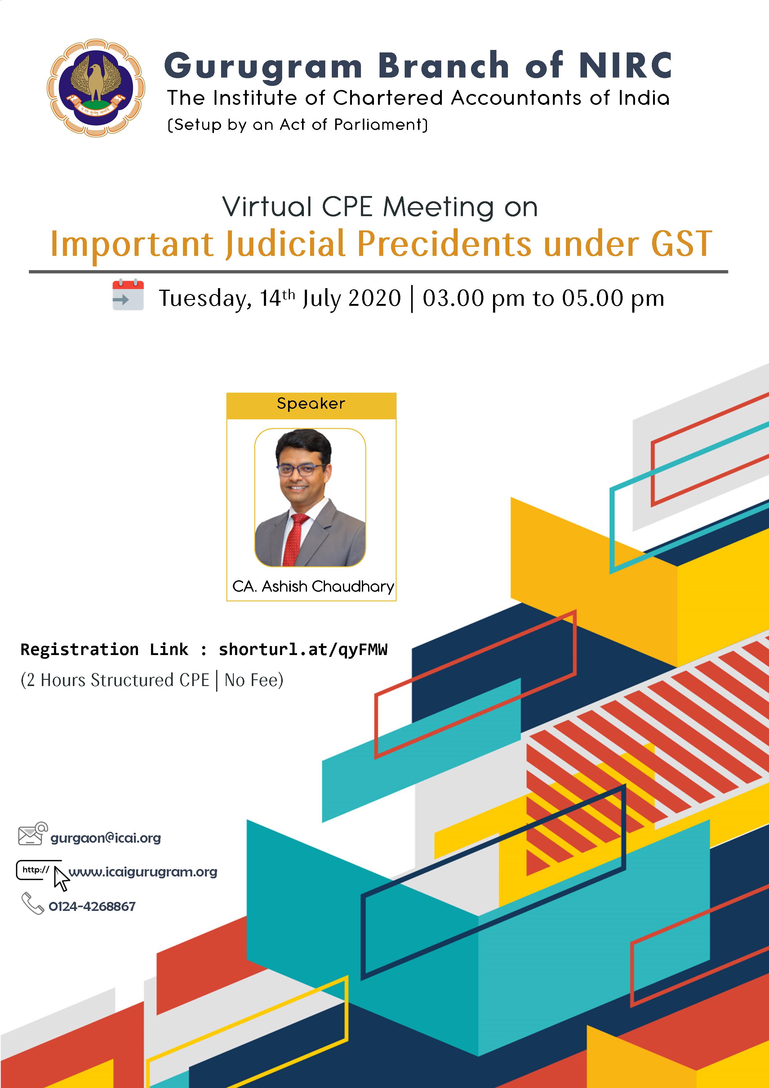 Virtual CPE Meeting on Important Judicial Precidents under GST