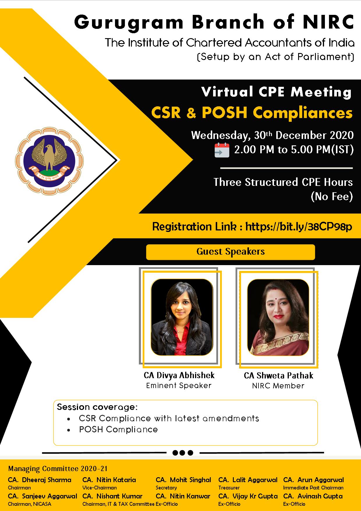 Virtual CPE Meeting on CSR & POSH Compliances