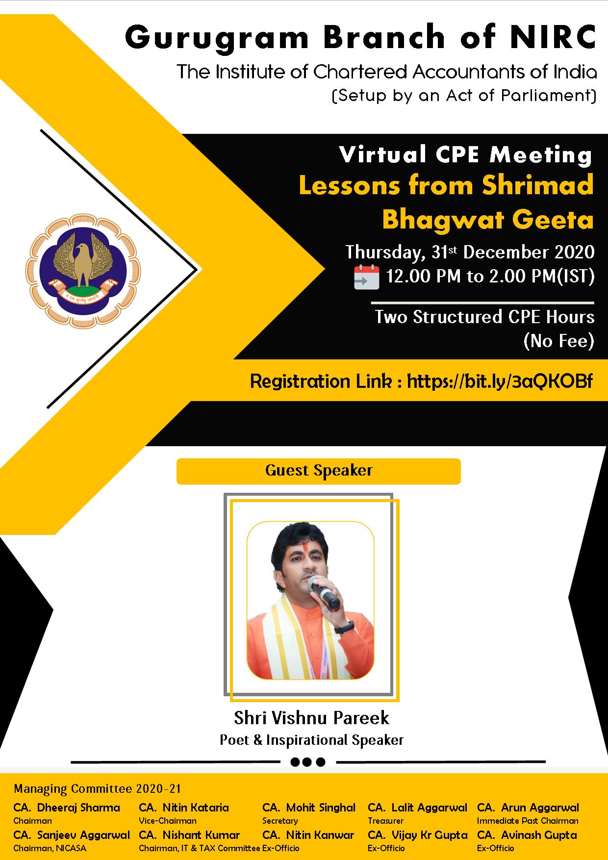 Virtual CPE Meeting on Lessons from Shrimad Bhagwat Geeta