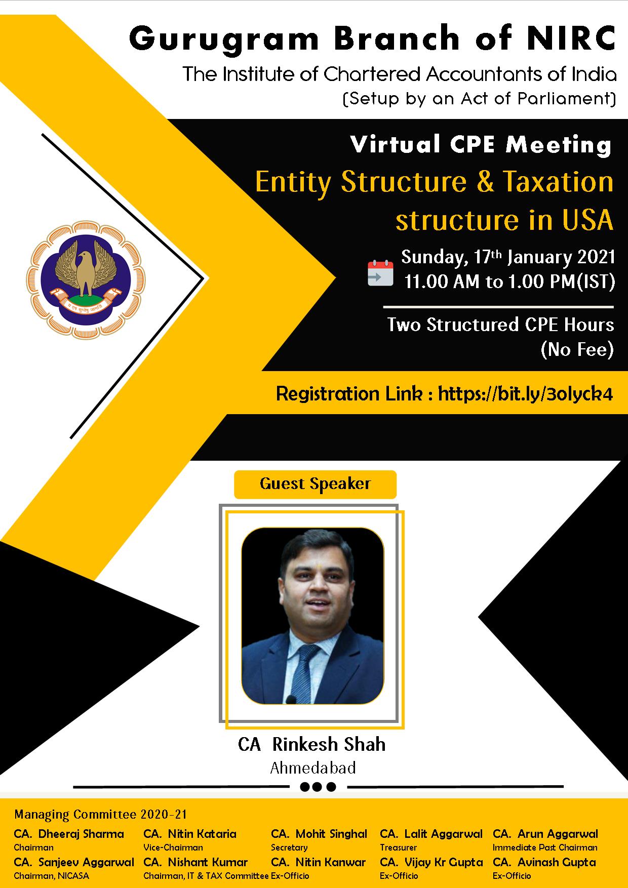 Virtual CPE Meeting on Entity Structure and Taxation structure in USA