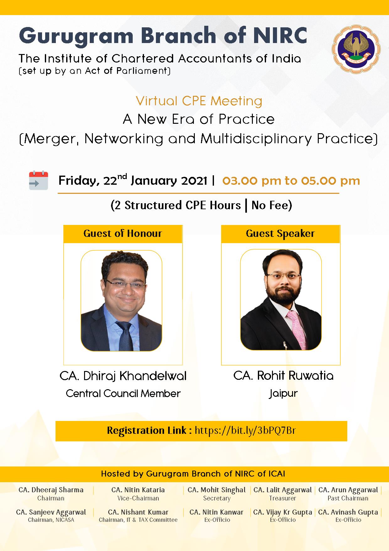 Virtual CPE Meeting on A New Era of Practice (Merger, Networking and Multidisciplinary Practice)