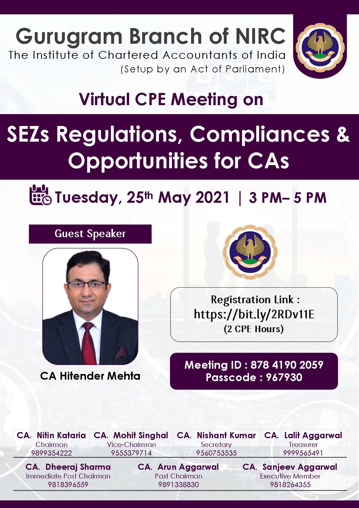 VCM on SEZs Regulations, Compliances & Opportunities for CAs