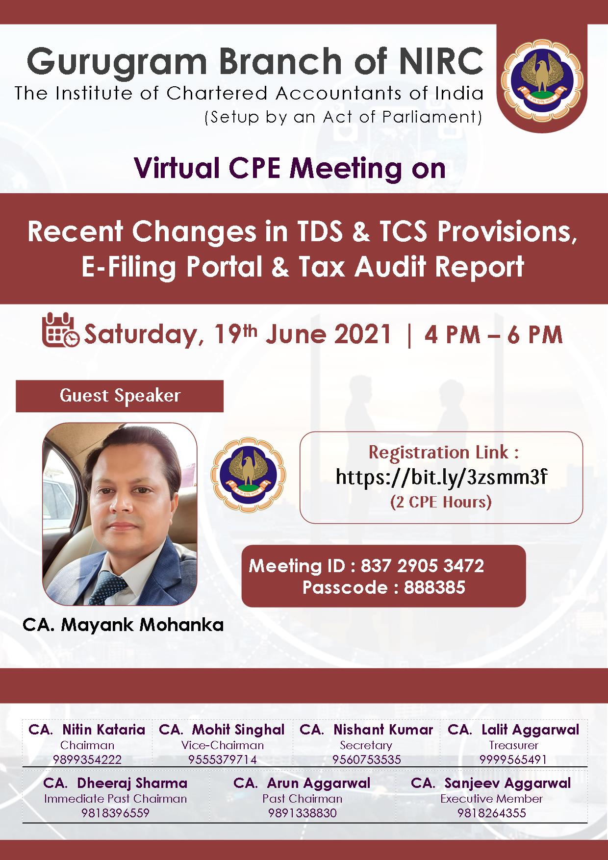 VCM on Recent Changes in TDS & TCS Provisions, E-Filing Portal & Tax Audit Report