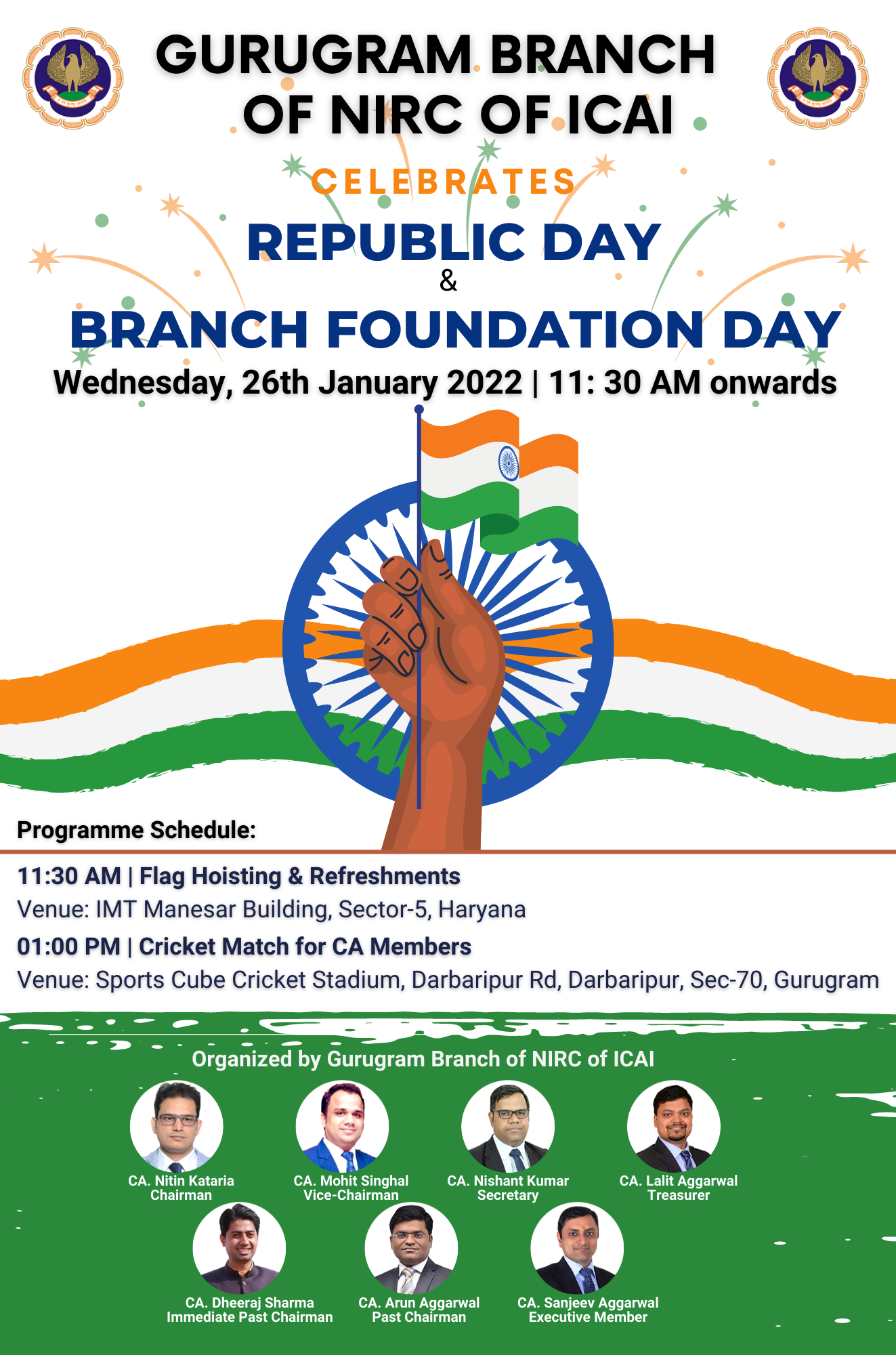 Celebration of 73rd Republic Day and 23rd Foundation Day of Gurugram Branch of NIRC of ICAI.