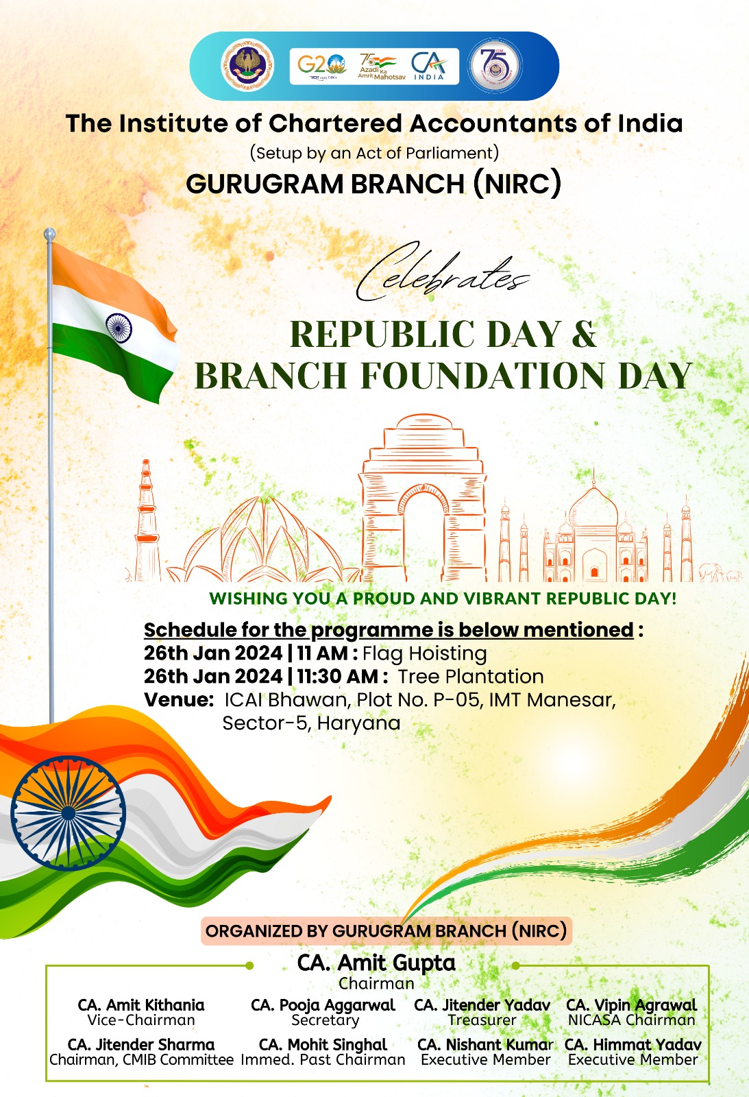 75th Republic Day and 25th Foundation Day of ICAI- Gurugram Branch (NIRC)