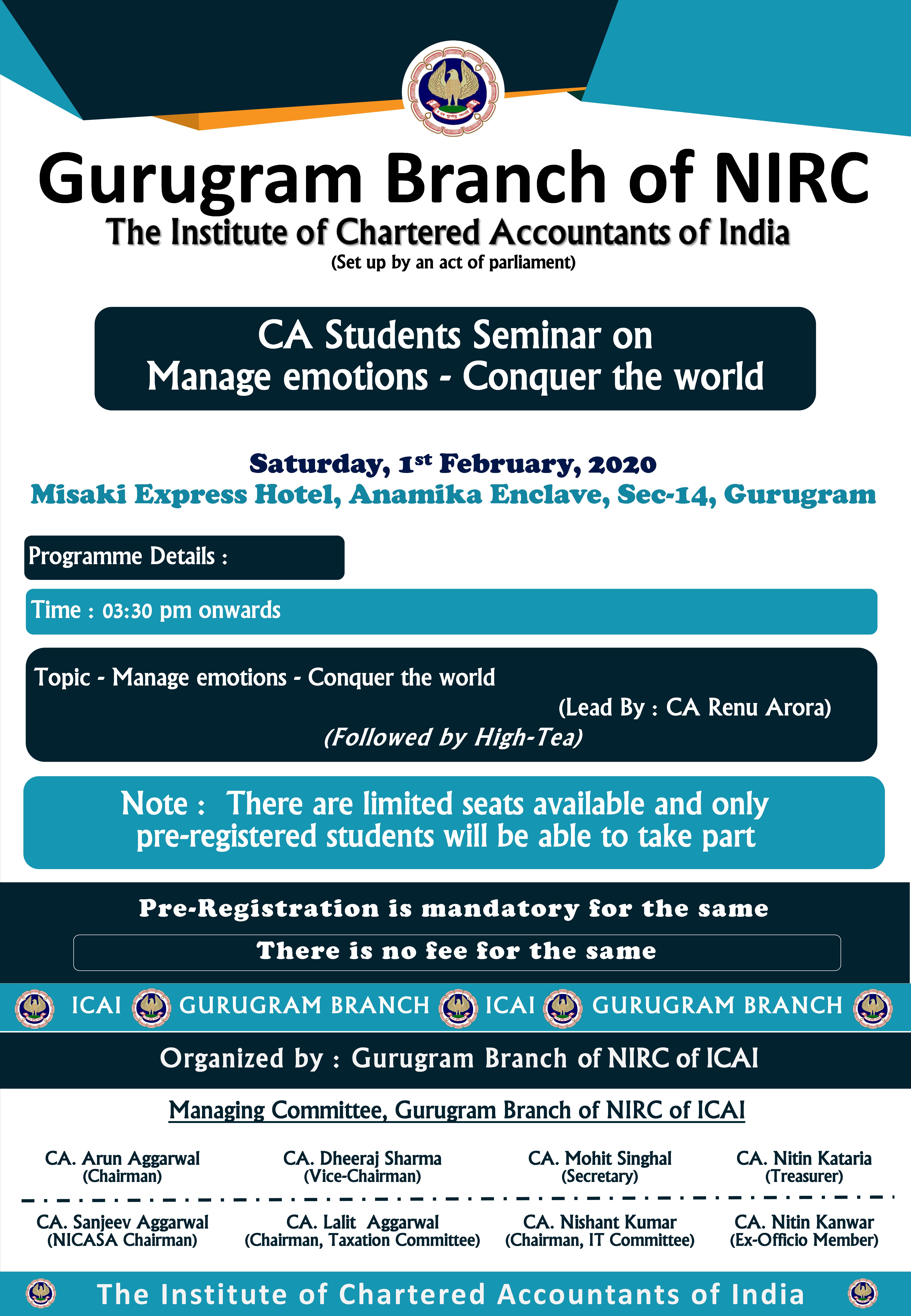 CA Students Seminar on managing emotions in tough time Manage emotions - Conquer the world
