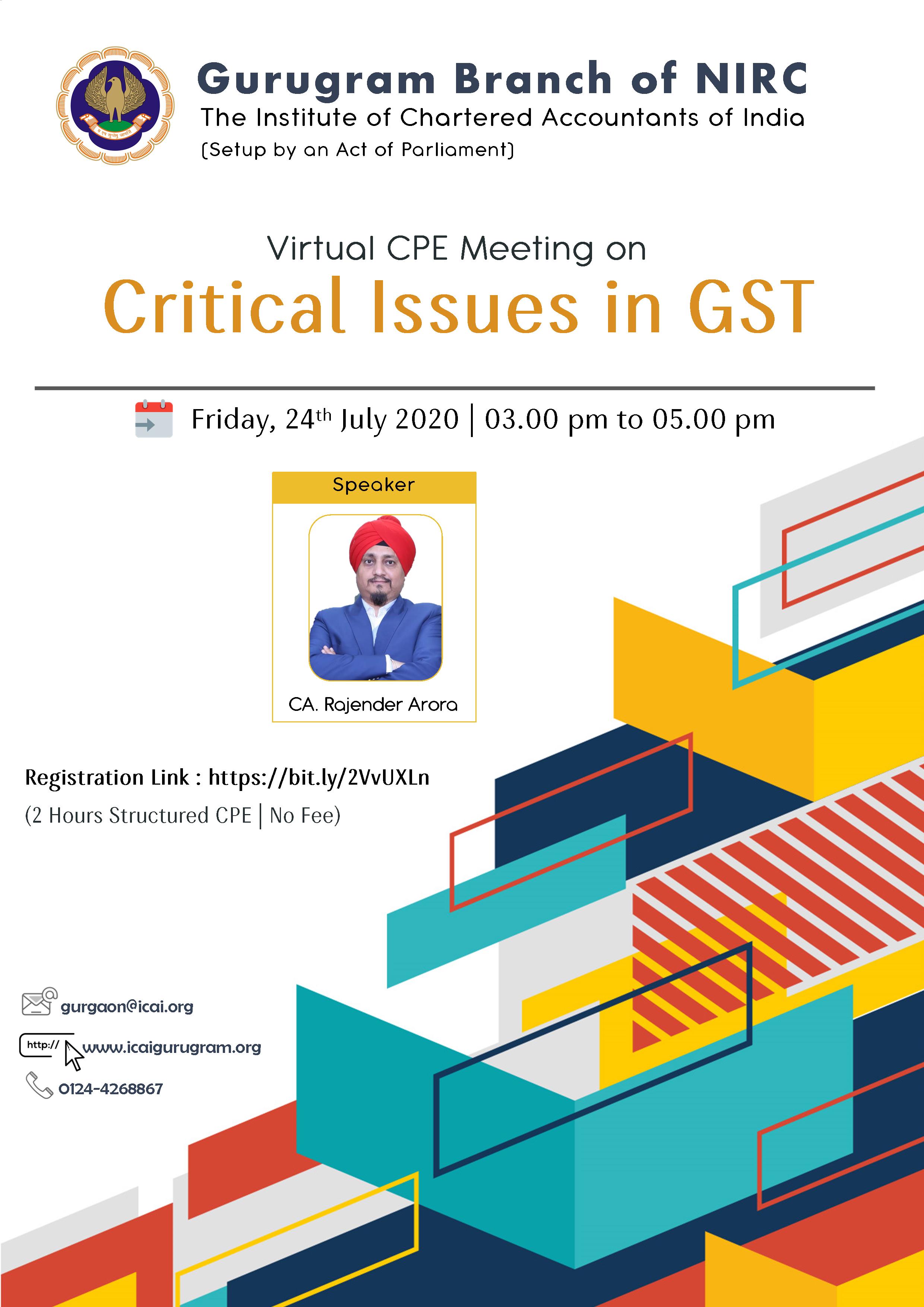 Virtual CPE Meeting on Critical Issues in GST