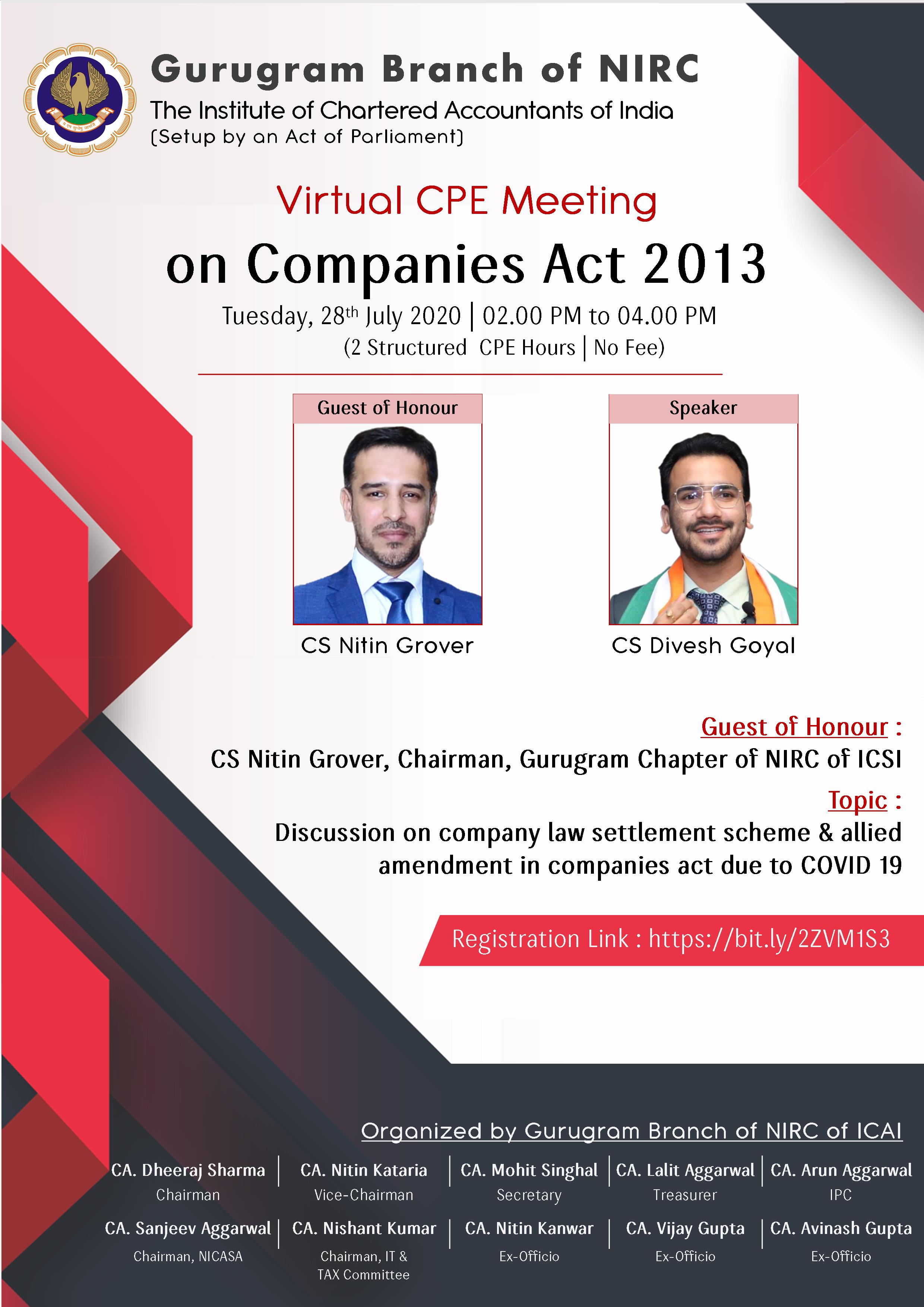 Virtual CPE Meeting on Companies Act 2013