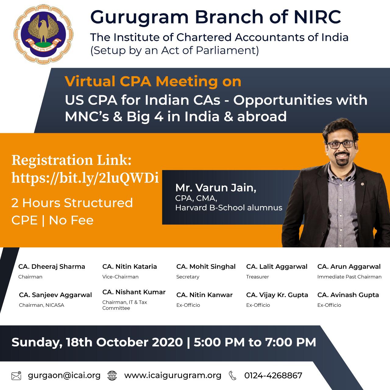 Virtual CPE Meeting on US CPA for Indian CAs - Opportunities with MNC’s & Big 4 in India and abroad
