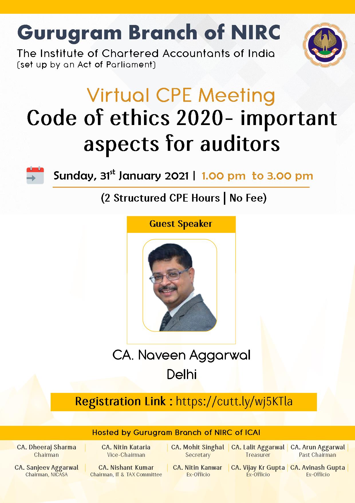 Virtual CPE Meeting on Code of Ethics 2020- Important Aspects for Auditors