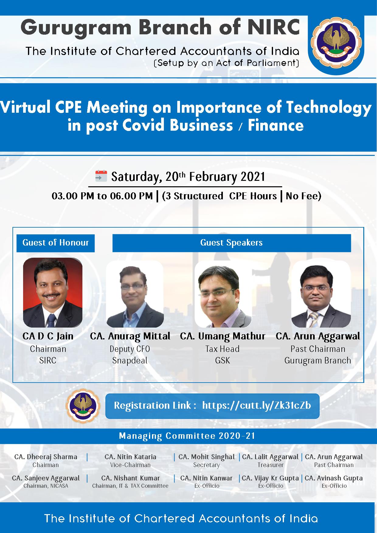 Virtual CPE Meeting on Importance of Technology in post Covid Business / Finance