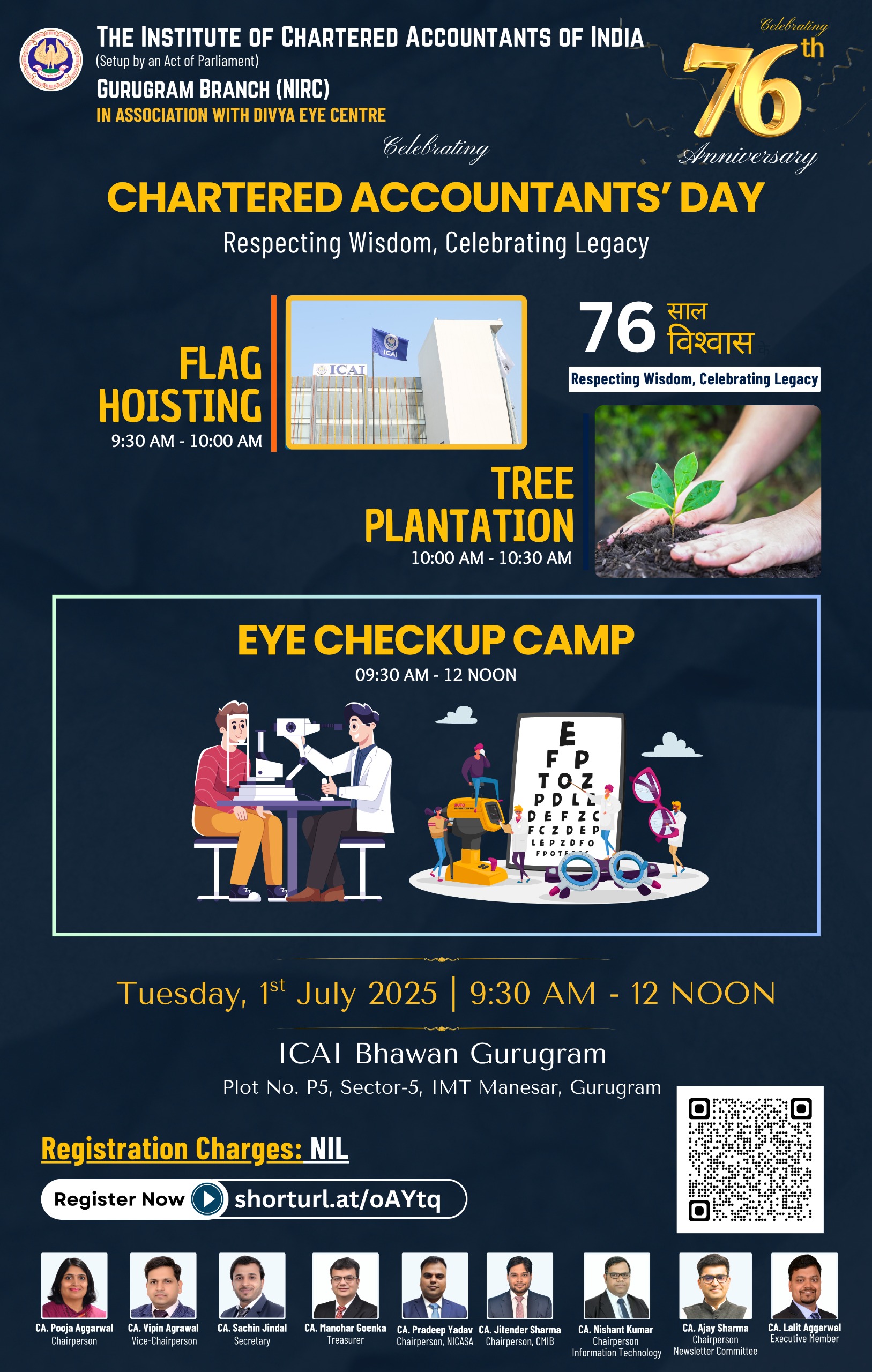 Chartered Accountants’ Day with Flag Hoisting, Tree Plantation & Eye Checkup Camp
