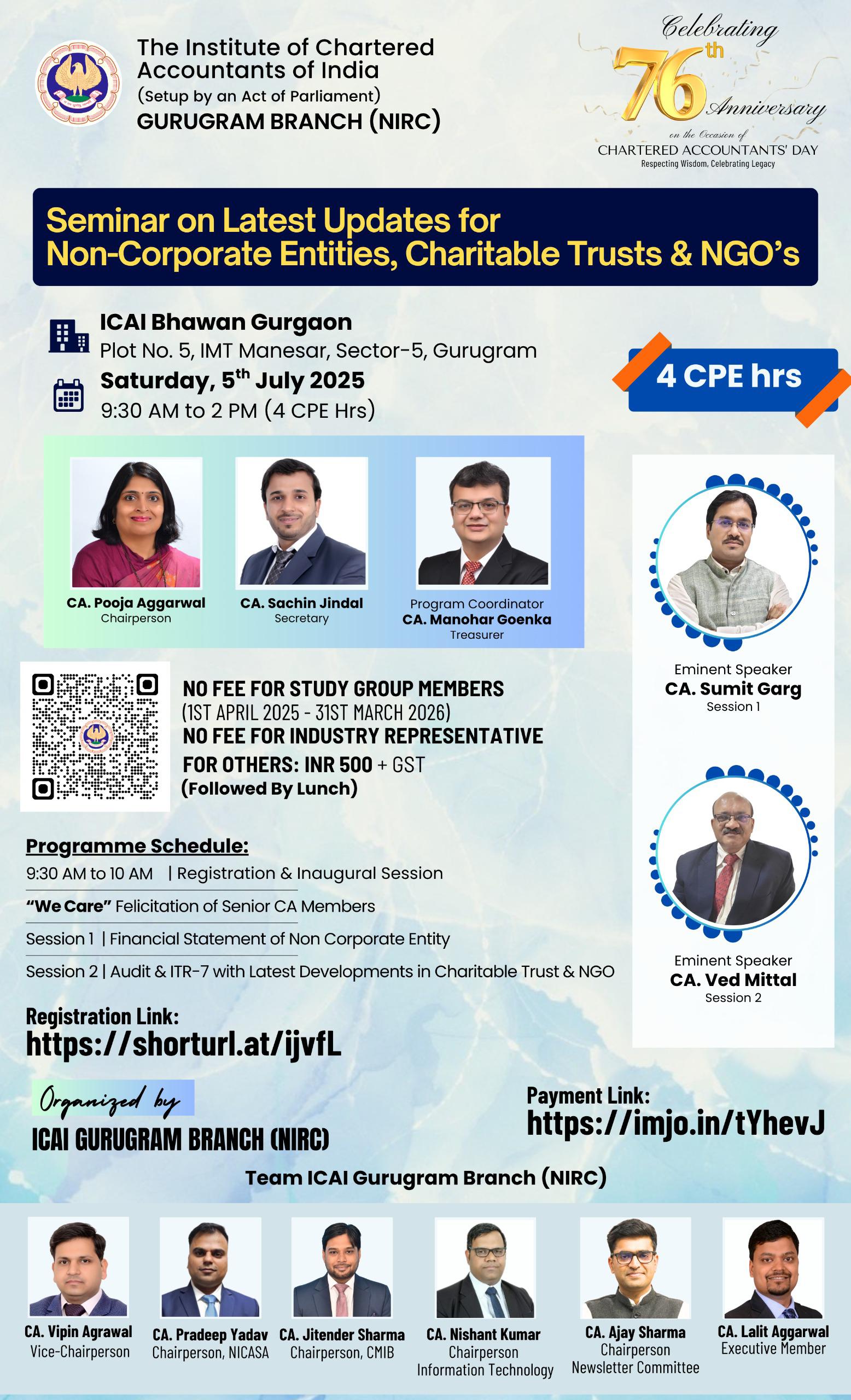 Seminar on Latest Updates for Non-Corporate Entities, Charitable Trusts & NGO’s